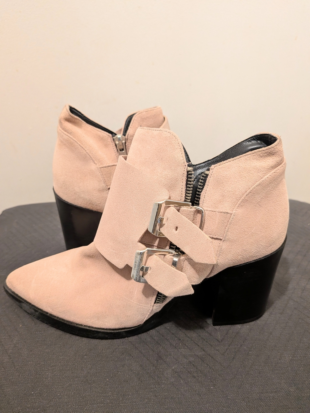 Women’s Light Pink Suede Ankle-Strap Boot